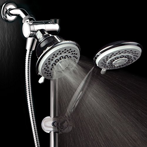 HotelSpa Instant-Mount Drill-Free Height/Angle Adjustable 30-Setting SpiralFlo 3-Way Shower Head/Handheld Showerhead Slide Bar Combo