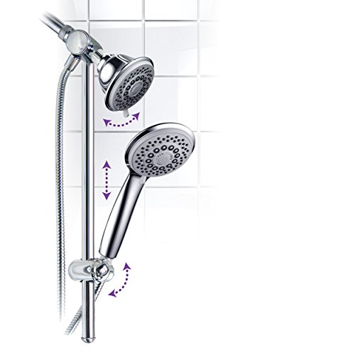 HotelSpa Instant-Mount Drill-Free Height/Angle Adjustable 30-Setting SpiralFlo 3-Way Shower Head/Handheld Showerhead Slide Bar Combo