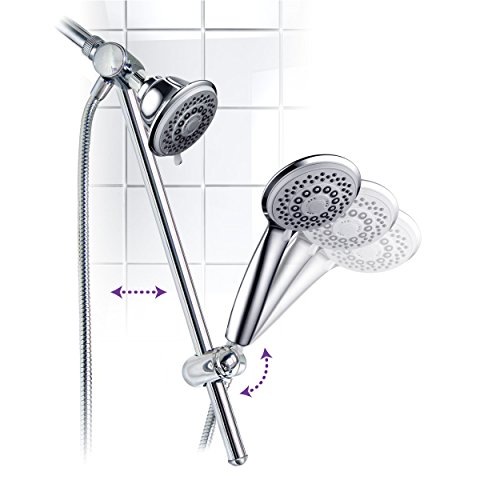 HotelSpa Instant-Mount Drill-Free Height/Angle Adjustable 30-Setting SpiralFlo 3-Way Shower Head/Handheld Showerhead Slide Bar Combo