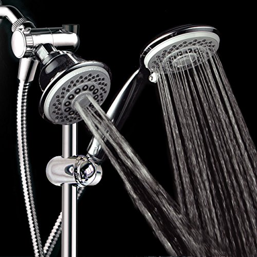 HotelSpa Instant-Mount Drill-Free Height/Angle Adjustable 30-Setting SpiralFlo 3-Way Shower Head/Handheld Showerhead Slide Bar Combo