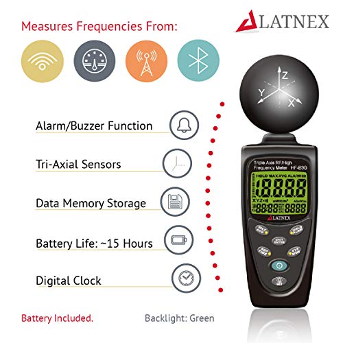 EMF Meter HF-B3G Triple Axis HF RF Analyzer and Detector Calibrated Measuring Emissions from Cell Phones, Smart Meters, Cell Towers, Microwave, Bluetooth - for EMF Home Inspections Free Support