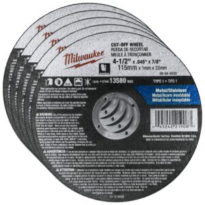 milwaukee 4-1/2 in. aluminum oxide cutting cut-off wheel 0.045 in. thick x 7/8 in. (pack of 5).