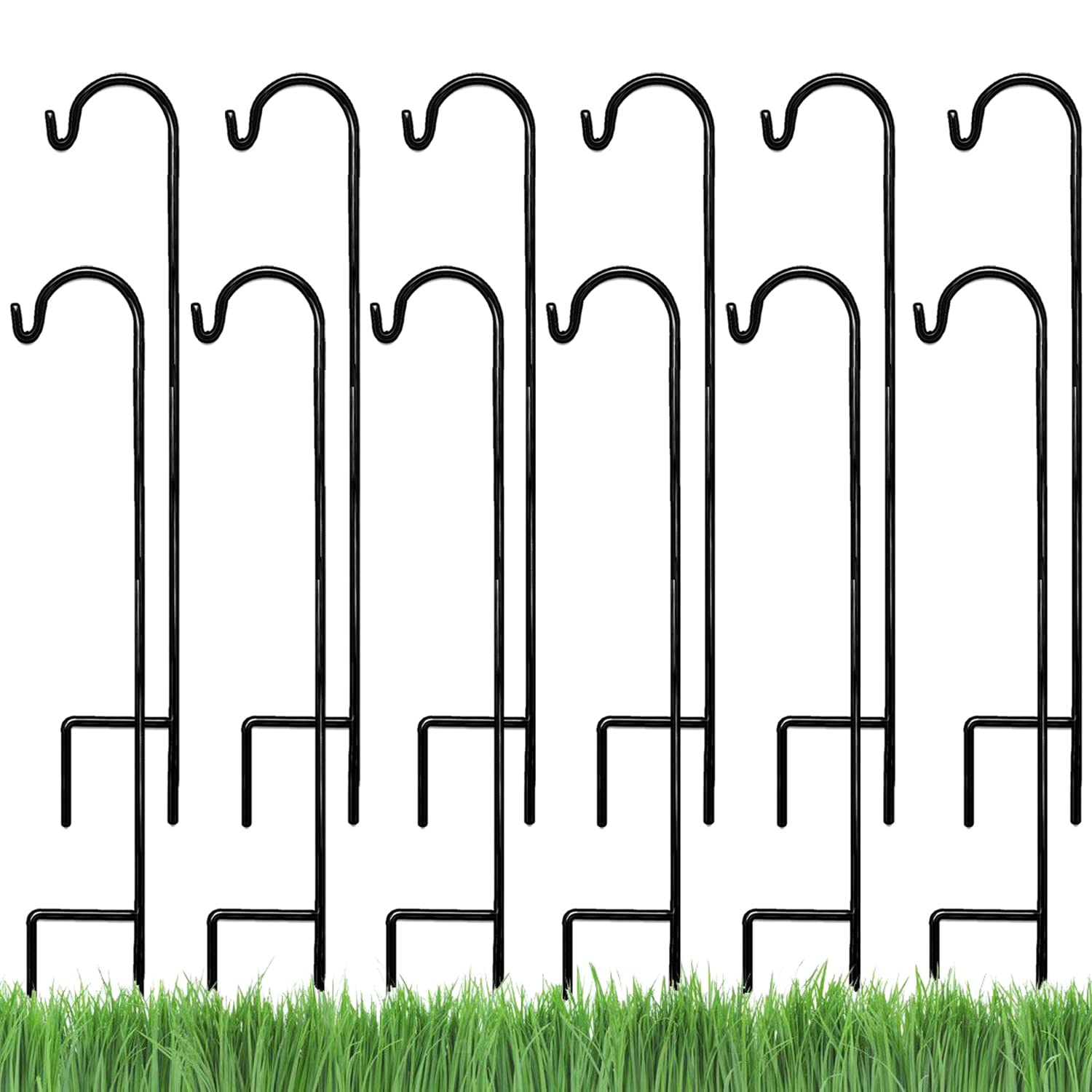 Ashman Shepherd's Hooks 35 Inch (12 Pack), Black, Made of Premium Metal for Hanging Solar Lights, Bird Feeders, Mason Jars, Christmas Lights, Lanterns, Garden Stakes and Wedding Décor.