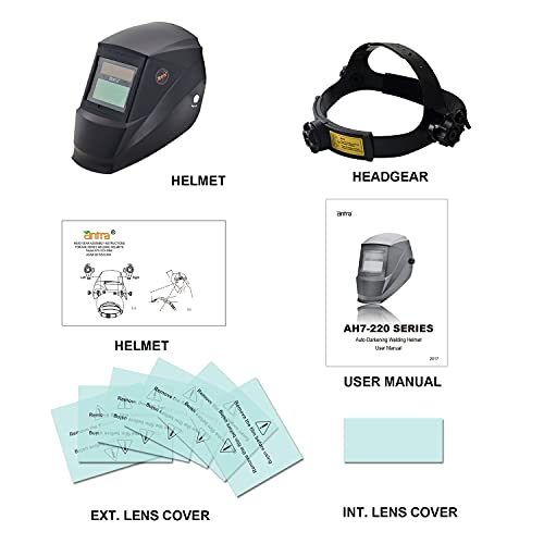 Antra True Color Auto Darkening Welding Helmet Wide Shade Range 4/7-13 Solar Power AH7-220-0000 TIG, MIG/MAG, MMA, Grinding 6+1 Extra Lens Covers