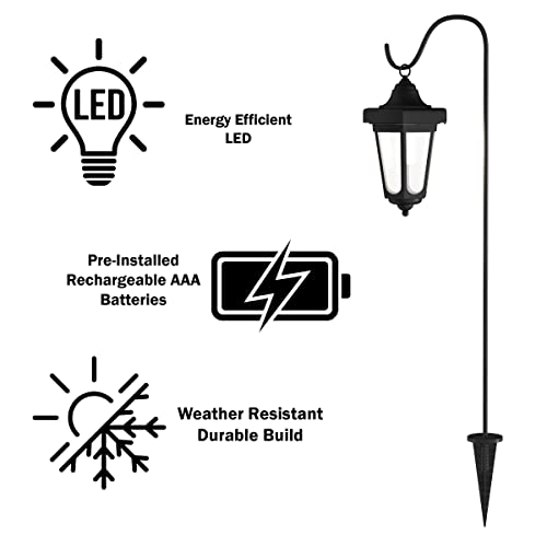 Pure Garden 50-123 Solar Powered Set of 2, 32” Hanging Coach Lanterns with 2 Shepherd Hooks-LED Outdoor Lighting for Gardens, Pathways, and Patio, Black