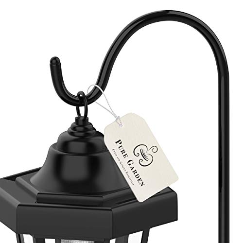 Pure Garden 50-123 Solar Powered Set of 2, 32” Hanging Coach Lanterns with 2 Shepherd Hooks-LED Outdoor Lighting for Gardens, Pathways, and Patio, Black