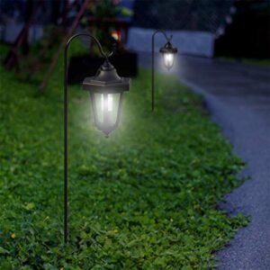 Pure Garden 50-123 Solar Powered Set of 2, 32” Hanging Coach Lanterns with 2 Shepherd Hooks-LED Outdoor Lighting for Gardens, Pathways, and Patio, Black