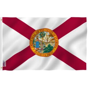 anley fly breeze 3x5 foot florida state polyester flag - vivid color and fade proof - canvas header and double stitched - fl state flags with brass grommets 3 x 5 ft
