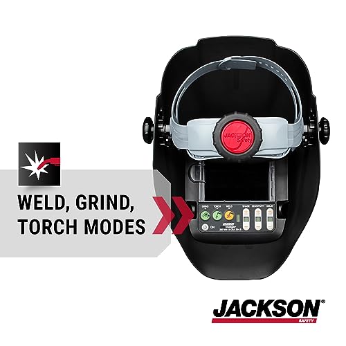 Jackson Safety Welding Helmet, Digital Variable Auto Darkening Filter, Stars and Scars Design, Lightweight Protective Welder Face Mask with Light HLX100 Shell, Unisex, Universal Size, 46118