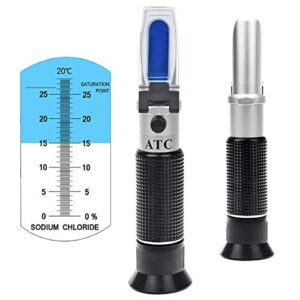 salinity refractometer 0~28% scale range, measuring sodium chloride content in brine, seawater and industry. salinometer for food with automatic temperature compensation (atc)