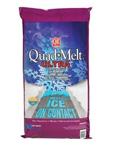 qik joe quad melt ultra instant snow and ice melt with cma for sidewalks, driveways, and parking lots, deicer for concrete, asphalt, and other surfaces, effective below 0 degrees, 50 pound carton