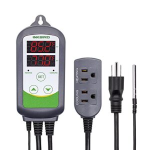 inkbird itc-308 digital temperature controller 2-stage outlet thermostat heating and cooling mode carboy homebrew fermenter greenhouse terrarium 110v 10a 1100w