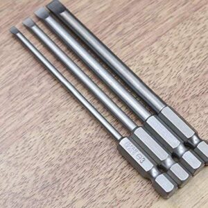 Toolcool 4pcs 100mm 3mm 4mm 5mm 6mm Magnetic Flat Head Slotted Tip Screwdrivers Bits Set 1/4 Inch Hex Shank