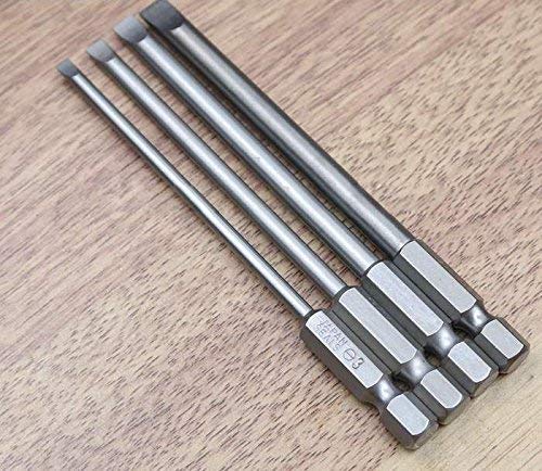 Toolcool 4pcs 100mm 3mm 4mm 5mm 6mm Magnetic Flat Head Slotted Tip Screwdrivers Bits Set 1/4 Inch Hex Shank