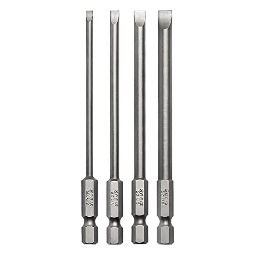 Toolcool 4pcs 100mm 3mm 4mm 5mm 6mm Magnetic Flat Head Slotted Tip Screwdrivers Bits Set 1/4 Inch Hex Shank