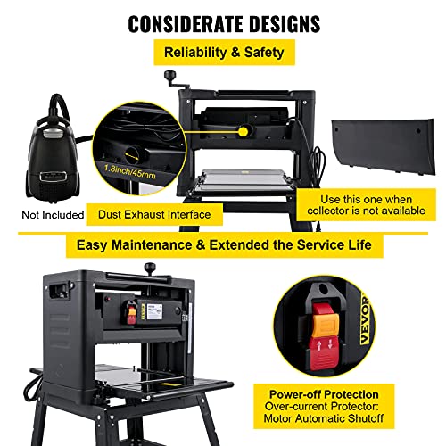 Mophorn Thickness Planer 12.5inch Thickness Planer Woodworking 15AMP Double Cutter Benchtop Thickness Planer 1800W with Free 1 Set Blade and Stand Heavy Duty Dust Exhaust for Woodworking