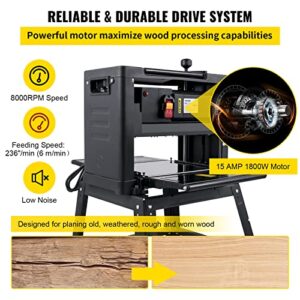 Mophorn Thickness Planer 12.5inch Thickness Planer Woodworking 15AMP Double Cutter Benchtop Thickness Planer 1800W with Free 1 Set Blade and Stand Heavy Duty Dust Exhaust for Woodworking