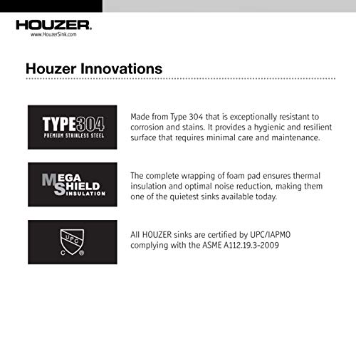 Houzer CNB-1200 Savoir Undermount Stainless Steel 12" x 14" Bar Prep Sink, Strainer & Grid Included
