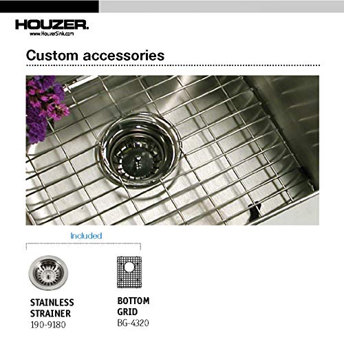 Houzer CNB-1200 Savoir Undermount Stainless Steel 12" x 14" Bar Prep Sink, Strainer & Grid Included