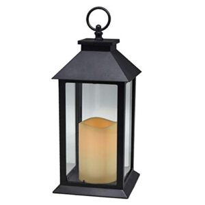 yakii hanging glass panes lantern portable led lantern decorative operated by 3aaa battery use for garden yard, indoor decoration candle lantern (black)