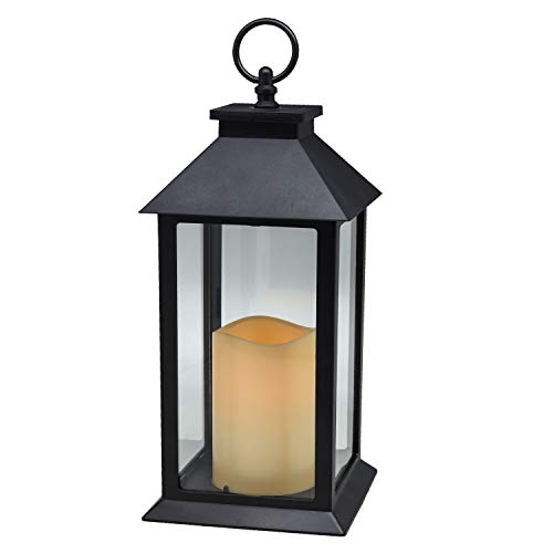 YAKii Hanging Glass Panes Lantern Portable Led Lantern Decorative Operated by 3AAA Battery Use for Garden Yard, Indoor Decoration Candle Lantern (Black)