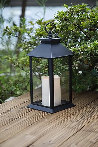 YAKii Hanging Glass Panes Lantern Portable Led Lantern Decorative Operated by 3AAA Battery Use for Garden Yard, Indoor Decoration Candle Lantern (Black)