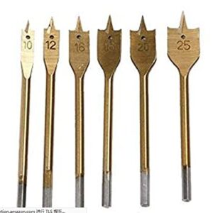 Driak 6pcs 10-25mm/0.39"-0.98" Metric Titanium Boring Drill Bits Spade Paddle Flat Woodworking Drill Bit Rotary Tools