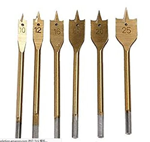 Driak 6pcs 10-25mm/0.39"-0.98" Metric Titanium Boring Drill Bits Spade Paddle Flat Woodworking Drill Bit Rotary Tools