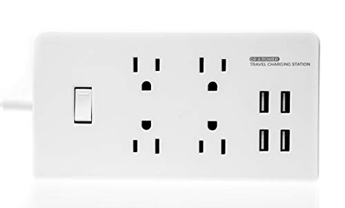 GR-8 Power Compact & Slim Travel Charging Station - International Power Adapter - Surge Protector - Power Strip with 4 Intelligent USB - Free Bonus Included