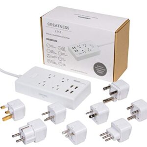 gr-8 power compact & slim travel charging station - international power adapter - surge protector - power strip with 4 intelligent usb - free bonus included