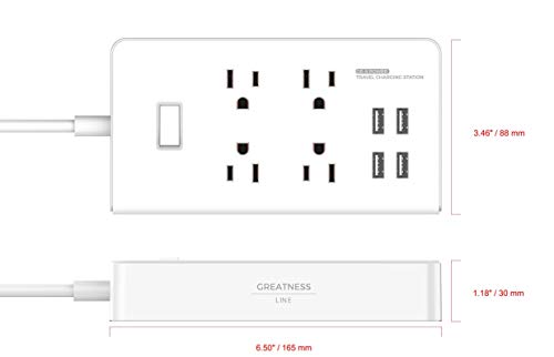 GR-8 Power Compact & Slim Travel Charging Station - International Power Adapter - Surge Protector - Power Strip with 4 Intelligent USB - Free Bonus Included