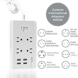 GR-8 Power Compact & Slim Travel Charging Station - International Power Adapter - Surge Protector - Power Strip with 4 Intelligent USB - Free Bonus Included