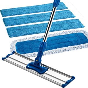 zflow 18" professional microfiber mop - commercial stainless steel handle with microfiber dust pad + 3 microfiber wet pads