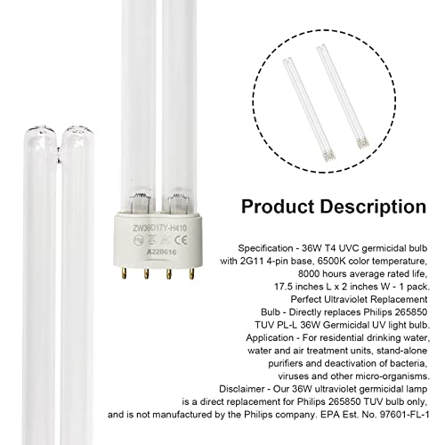 Two 36W 36 Watt UV Bulb Lamp 2G11 Base-4 Pin For JEBAO, New