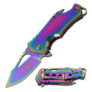 mtech usa mt-a882srb spring assist folding knife, rainbow blade, rainbow handle, 4-inch closed