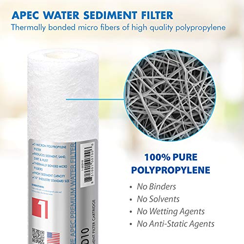 APEC Water Systems 1-SED10 US MADE 5 Micron 10â€ x 2.5â€ Sediment Water Filter for Reverse Osmosis System, White