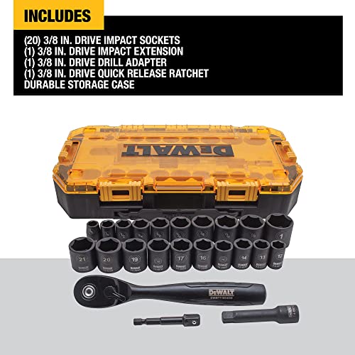 DEWALT Impact Socket Set, 23 Piece Set, 3/8" Drive Metric/SAE (DWMT74738)