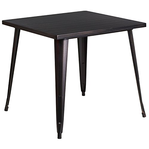 Flash Furniture Toby Commercial Grade 31.75" Square Black-Antique Gold Metal Indoor-Outdoor Table