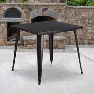 flash furniture toby commercial grade 31.75" square black-antique gold metal indoor-outdoor table