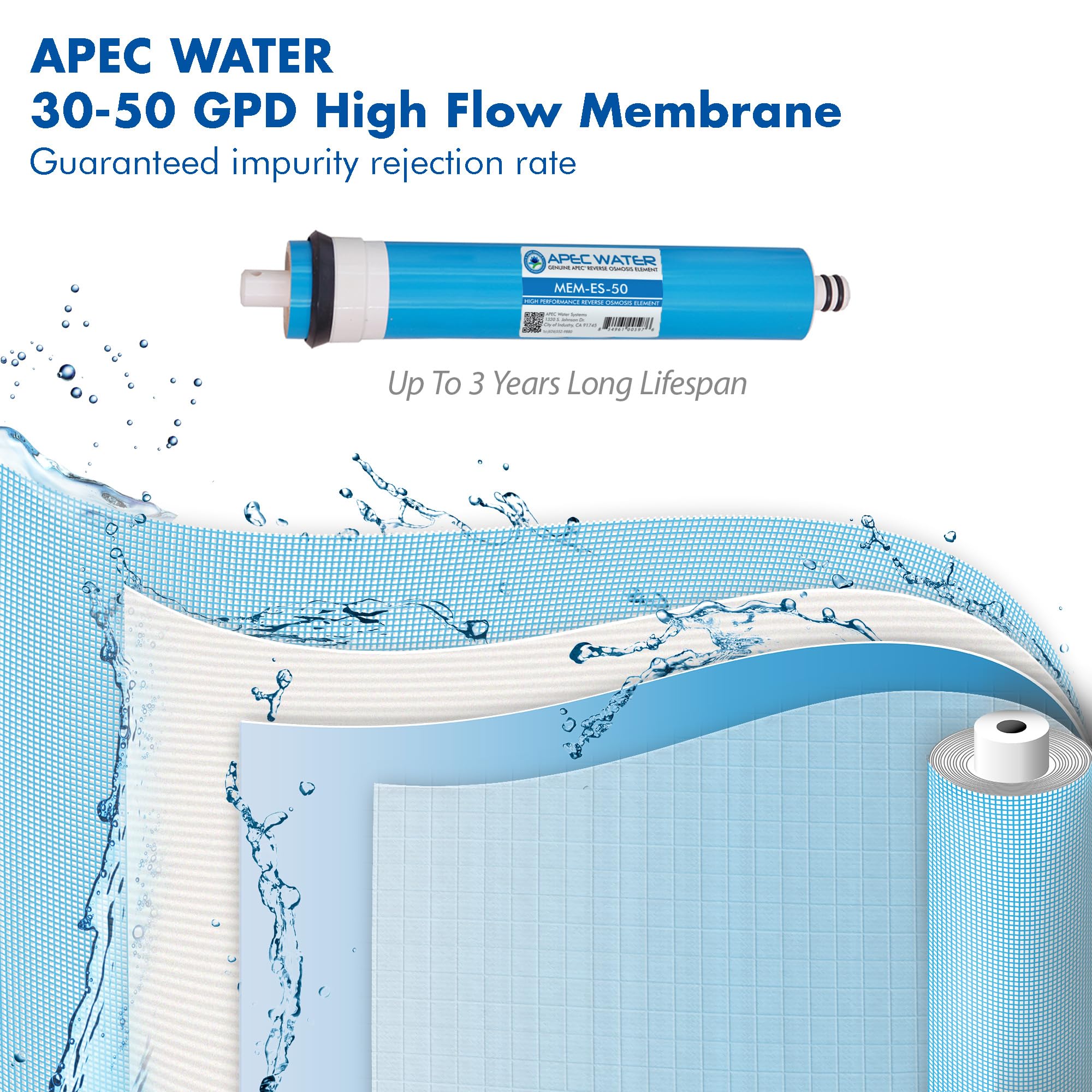 APEC Water Systems MEM-ES-50 50 GPD Membrane Replacement Filter For Reverse Osmosis System, Blue