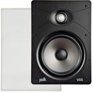 polk audio v85 vanishing in wall speaker (single) - ideal for large rooms, features composite polymer cone driver, swivel mount silk dome tweeter, easy installation, includes paintable slim grille