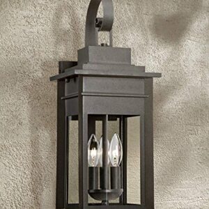 Franklin Iron Works Bransford Traditional Outdoor Wall Light Fixture Dark Black Specked Gray 19" Clear Glass Lantern Scroll Arm for Exterior House Porch Patio Outside Deck Garage Front Door Home