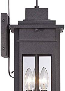 Franklin Iron Works Bransford Traditional Outdoor Wall Light Fixture Dark Black Specked Gray 19" Clear Glass Lantern Scroll Arm for Exterior House Porch Patio Outside Deck Garage Front Door Home