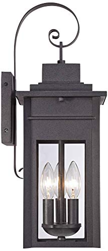 Franklin Iron Works Bransford Traditional Outdoor Wall Light Fixture Dark Black Specked Gray 19" Clear Glass Lantern Scroll Arm for Exterior House Porch Patio Outside Deck Garage Front Door Home