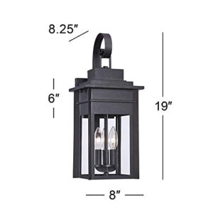 Franklin Iron Works Bransford Traditional Outdoor Wall Light Fixture Dark Black Specked Gray 19" Clear Glass Lantern Scroll Arm for Exterior House Porch Patio Outside Deck Garage Front Door Home