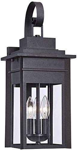 Franklin Iron Works Bransford Traditional Outdoor Wall Light Fixture Dark Black Specked Gray 19" Clear Glass Lantern Scroll Arm for Exterior House Porch Patio Outside Deck Garage Front Door Home