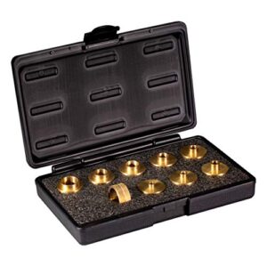 powertec 71051 router template guide set, fits porter cable style router sub bases | 10pc solid brass guides w/molded carrying case