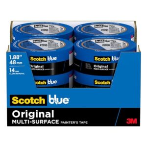 scotchblue original multi-surface painter's tape, 1.88 inches x 60 yards, 12 rolls, blue, paint tape protects surfaces and removes easily, multi-surface painting tape for indoor and outdoor use