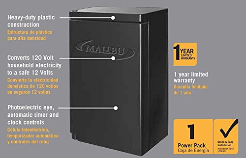 Malibu 45 Watt Power Pack with Sensor and Weather Shield for Low Voltage Landscape Lighting and Spotlight Outdoor Transformer 120V Input 12V Output 8100-9045-01