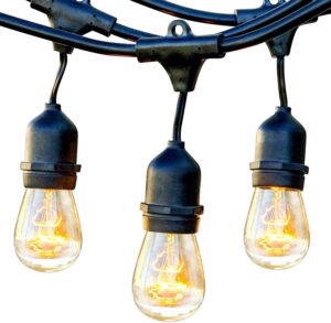 brightech ambience pro outdoor string lights - commercial grade waterproof patio lights with 24 ft dimmable incandescent edison bulbs, porch string lights for patio, backyard, christmas - 7 bulbs 11w